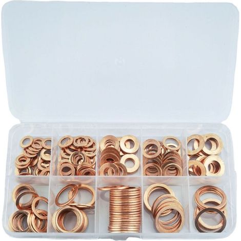 CSPARKV 200Pcs Kit D'Assortiment De Joint Plat, Joint Rondelle, Ecrou Et Boulon En Cuivre, Avec Boite (1/5)
