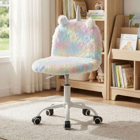 Wahson Kids Desk Chair in Faux Fur Swivel Reading Chair with Unicorn-shaped Backrest Height Adjustable for Children Study, Unicorn (1/5)