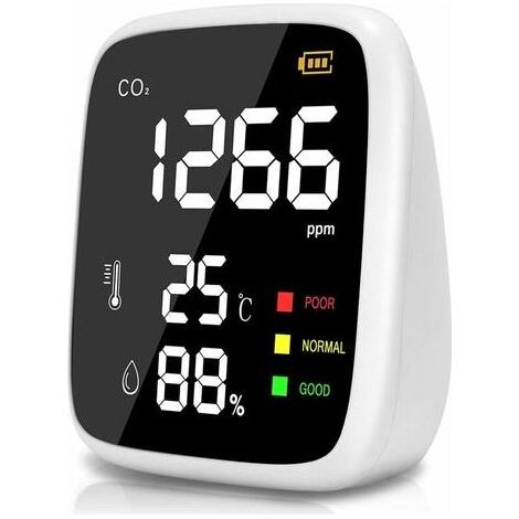 Kaelt - Détecteur de CO2, 400 à 5000 PPM Capteur CO2 Maison, 3 en 1 Compteur Detecteur CO2, Moniteur de Qualité de l'air avec Fonction d'Auto-Calibrage pour Bureau Hôtel Restaurant (1/5)