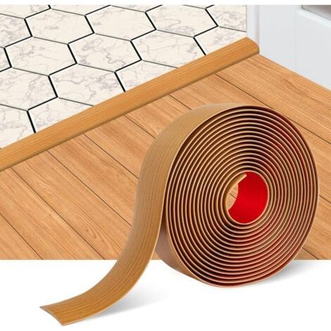 Bandes de transition auto-adhésives pour sols stratifiés, 5 cm de large, séparateur plat, élégant motif grain de bois (1 mètre, marron clair). (1/5)