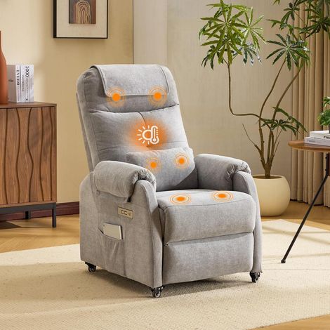 Fauteuil Relax Électrique Massage Chauffant USB Chenille Gris Clair (1/5)