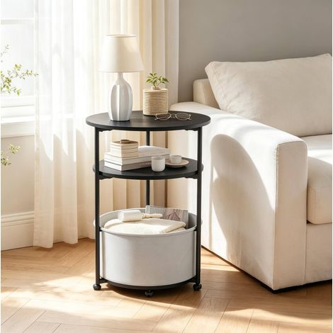 Mesa baja redonda con cesta de tela, 43 x 56 cm, metal negro DESVIAE (1/5)