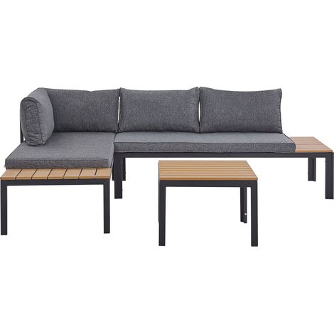 Garten Ecksofa mit Tisch 4-Sitzer PIENZA II rechtsseitig modular Grau