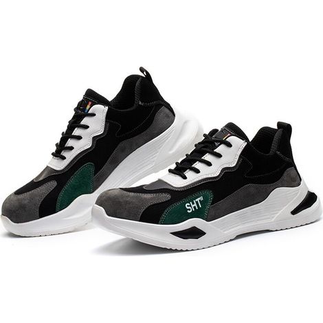 Chaussures de Securité Homme Embout Acier Protection Antidérapante Anti-Perforation Chaussures de Travail Unisexes,Anti-crevaison Léger Respirante Chaussures de Travail Noir&blanc(Taille 46) (1/5)