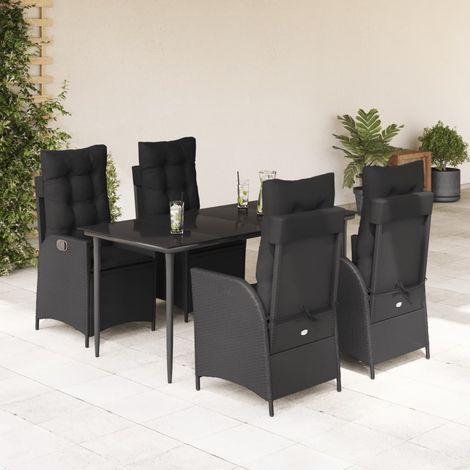 Set de muebles jardín 5 pzas con cojines ratán sintético negro vidaXL (1/5)