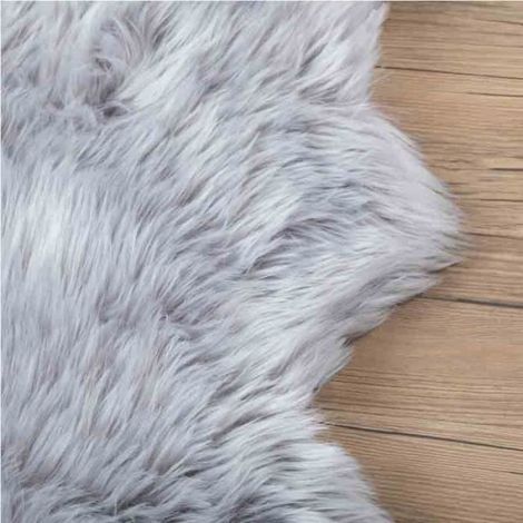 Faux Peau de Laine Tapis Imitation Toison Moquette Fluffy Soft Longhair Décoratif Coussin de Chaise Canapé Natte (Gris, 60x160cm) (1/3)
