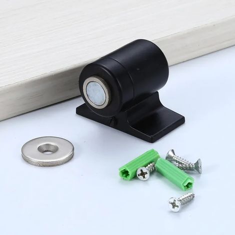Butoir de Porte Magnétique en Acier Inoxydable, Bloque-Porte sans Barrière avec Aimant, Verrou de Sol pour Porte (1 Pièce, Noir) (1/5)