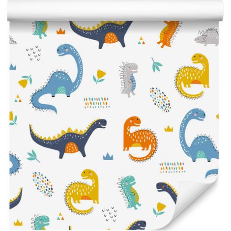 Carta da parati con dinosauri e fiori per soggiorno e camera da letto, 50x1000 cm (1/5)