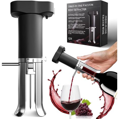 Elektrischer Weinbelüfter, 3-in-1-Weinspender, integrierter Ausgießer und Karaffe, Weinkonservierungssystem, hält Wein über 10 Tage frisch, Geschenk für Weinliebhaber (Schwarz Silber)