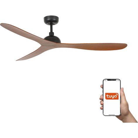 Faro Gotland Grand ventilateur de plafond à 3 pales, noir mat, noyer, système intelligent Tuya (1/3)