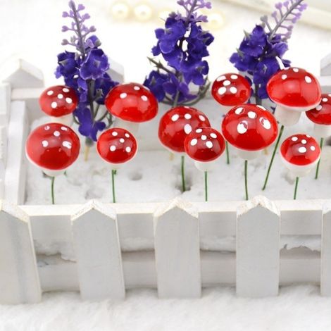 TrAdE Shop Traesio - Funghi 20 Pezzi Fungo Artificiale Rosso Pianta Decorazione Casa Centrotavola -
