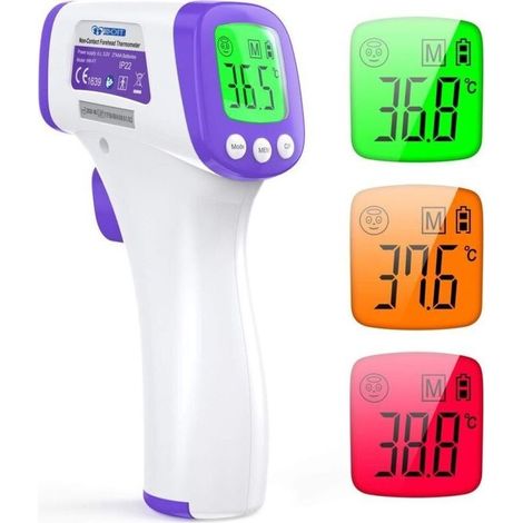 Thermomètre frontal infrarouge sans contact pour enfants et adultes, avec écran LCD et fonction mémoire. Mesure précise de la température corporelle ou des objets. Idéal pour un usage domestique ou pr