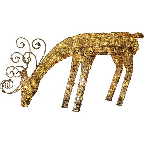 Star Trading LED cerf Sequini de Star Trading, figurine de Noël pour l'intérieur et l'extérieur, en fil de fer avec paillettes dorées, blanc chaud, avec câble, hauteur : 55 cm, IP44 (1/5)
