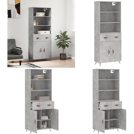 Buffet haut Gris béton 69,5x34x180 cm Bois d'ingénierie - Buffet Design Moderne - Meuble Rangement Gris - Armoire Cuisine - Buffet Haute Capacité - Buffet Industriel - Home & Living (1/5)