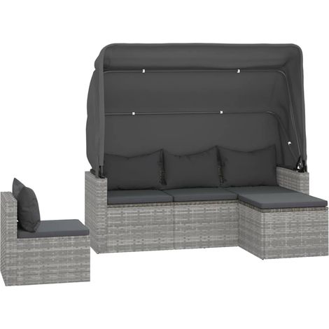 Set di divani da giardino 4 pezzi con cuscini in vimini di resina grigia 020013555