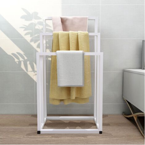 Freestanding Bathroom Towel Rack, Metal Towel Rack, Clothes Drying Rack, Bathroom Organizer Accessories, Compact Storage/White (White)