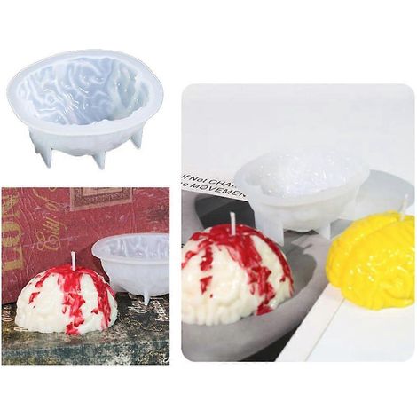 Moule en silicone pour bougies en forme de cerveau humain réaliste, décorations pour Halloween (1/4)