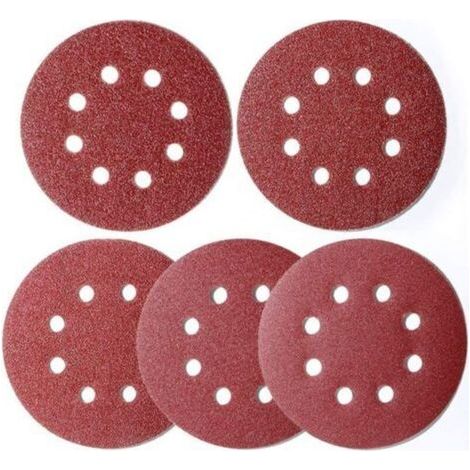 Accessoire pour une ponceuse 100 pièces papier abrasif ponceuse excentrique 125 mm Velcro, disques de ponage 8 trous Velcro rond 125 mm pour ponceuse excentrique 20x 40/60/80/120/180 grain par LangRay (1/5)
