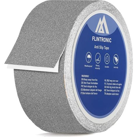 Ruban Antidérapant, 1 Rouleau 5cm5m Bande Antidérapante Adhésive, Forte Adhésif, Ruban Autocollant Anti-dérapante pour Escaliers, Marches, Sols, Intérieur et Extérieur, Gris (1/5)