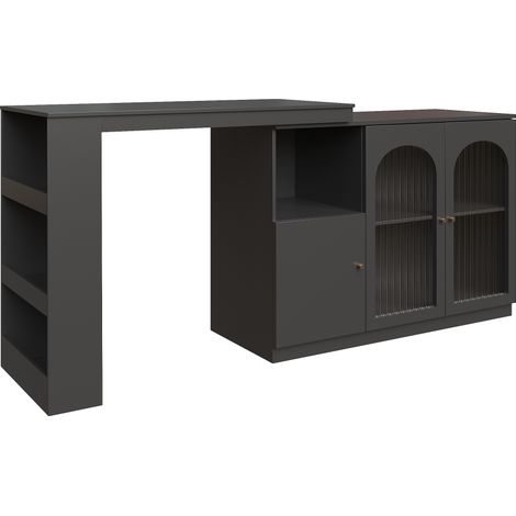 Credenza bar rotante a 360° in MDF nero con ante in vetro 120 x 40 x 97 cm MODENUIT (1/5)