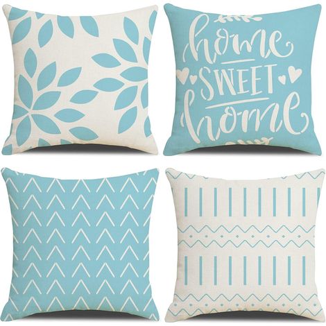 Housses de coussin, lot de 4 housses de coussin carrées 45x45 cm, 4 taies d'oreiller carrées 18x18 cm, pour terrasse, jardin, salon, canapé, décoration de style champêtre (orange, 45x45 cm, lot de 4) (1/5)
