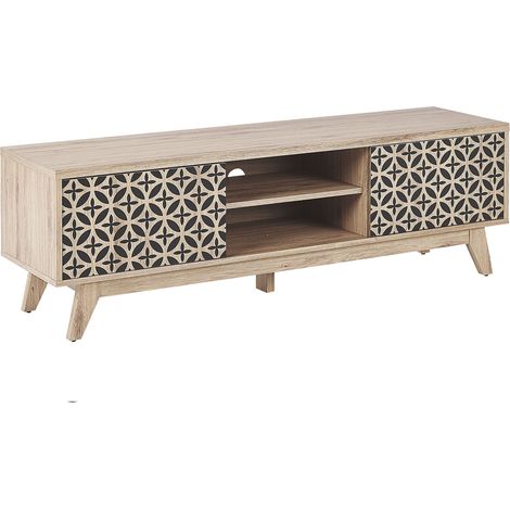 Mobile Porta TV in Stile Retrò con Ante per TV Fino a 60ʺ in Legno Chiaro Prescot
