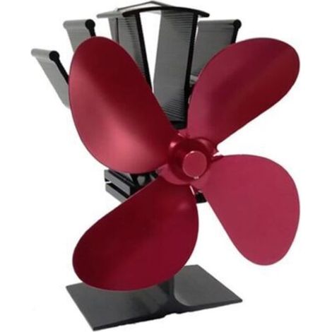 Ventilateur de poêle à bois Hot Blast à 4 pales, économie de combustible, chauffage écologique (rouge) (1/5)