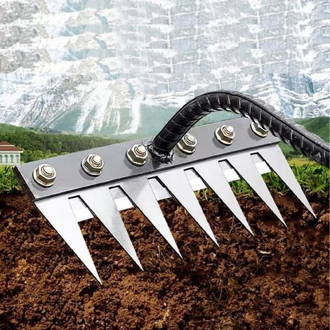 Rateau De Désherbage, Râteau De Désherbage De Jardin en Acier Au Carbone, Râteau en Fer pour Jardinage Et Désherbage (7 Dents) (1/5)