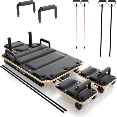 Pilates Reformer Board Movea Nero Attrezzo da fitness pieghevole per un allenamento che occupa poco spazio, con 6 fasce elastiche incluse