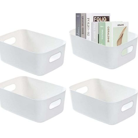 Weiße Aufbewahrungsbox, 4er-Set Aufbewahrungsboxen, Kunststoff-Aufbewahrungsbox, Kunststoffkorb, multifunktionale Organisationsbox, geeignet für Küche, Badezimmer, Kleiderschrank (