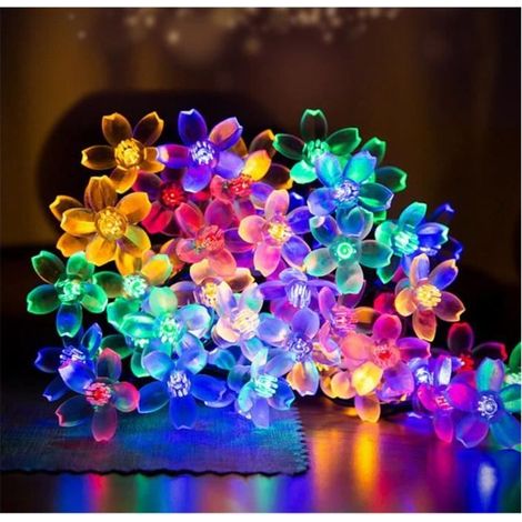 Guirlande lumineuse solaire, Fleurs Sakura Guirlande,50 LED, 7 mètres, étanche IP65 Idéal Soirées, Mariages,Noël (multi-couleur) (1/4)