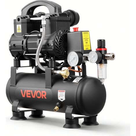 Compresseur à Air 6 L Réservoir Compresseur d'Air sans Huile 0,75 kW pour Réparation Automobile, Gonflage Pneus, Peinture Pistolet, Clouage Bois, 71 L/min à 6,2 bar, Max. 8 bar, Portatif Compact (1/5)