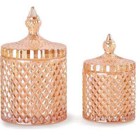Set of 2 Bathroom Glass Jars with Lid for Cotton Swabs Brown (1/5)