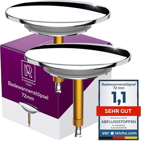 2 x Bouchons de Baignoire Universels Ø 72 Bouchon de Baignoire Chrome en Laiton avec Double Joint Bouchon de Baignoire Antirouille Accessoires de Salle de Bain (1/5)