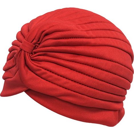 Turbante de dos piezas para hombre y mujer, diadema plisada de poliéster de estilo vintage con peinado árabe en forma de cruz - ROJO (1/5)