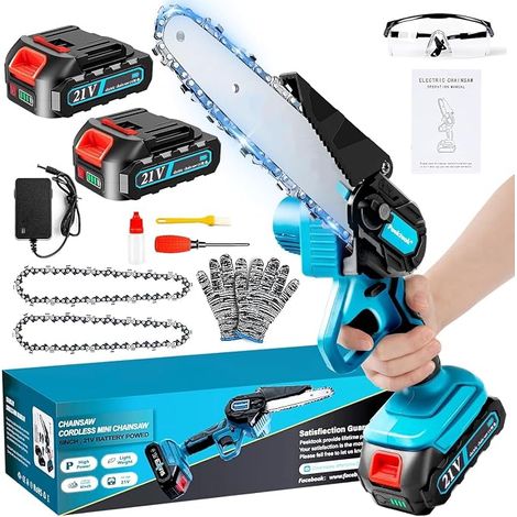 Mini Battery Chainsaw, 1000W Brushless Motor, 6 Inch Cordless Electric Chainsaw with 4000mAh Large Capacity Batteries, 2 Chains and Safety Lock for Wood Cutting and Garden (1/5)