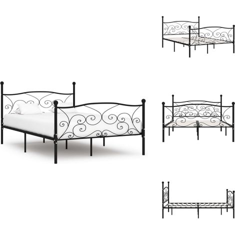 Bettgestell mit Lattenrost Schwarz Metall 140 × 200 cm - Metallbettgestell - Doppelbett - Boxspringbett - Schlafraumgestaltung - Modernes Bett (1/5)