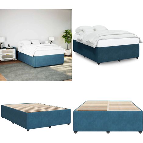 vidaXL Bettgestell Blau 140x200 cm Samt (1/5)