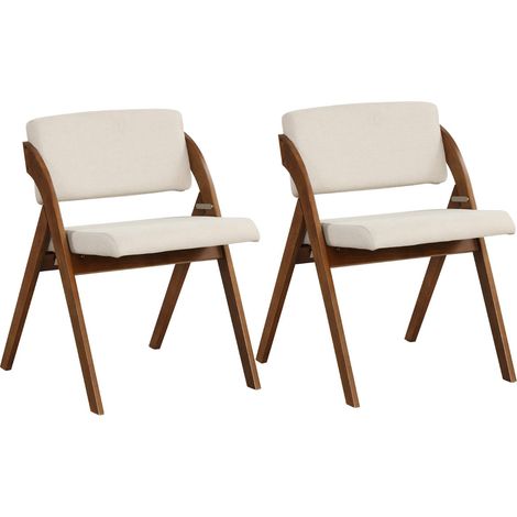 Juego de sillas de comedor plegables, patas de madera de caucho, asientos acolchados, color marrón.
