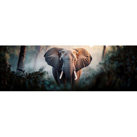 Tableau sur toile éléphant en forêt 45x135 cm - Impression sur Toile Murale Décorative - Image imprimée en HD sur Toile - Toile sur Châssis en Bois FSC - Fabriqué en France (1/5)