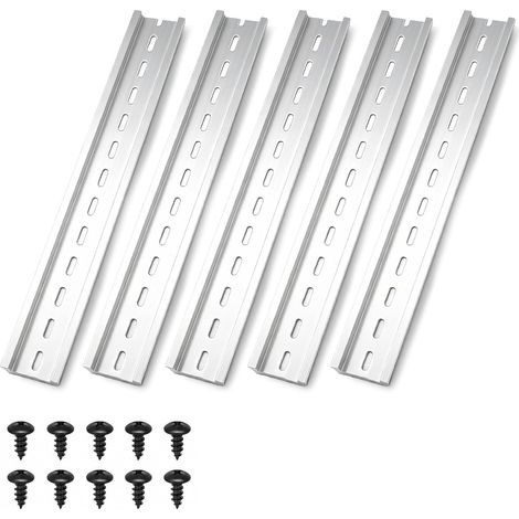 5 Pièces Rail DIN 35mm en Aluminium 250mm, Rail Oméga avec 10 Vis M4, Support de Montage pour Tableau Électrique, Armoire de Distribution, Coffret, Relais Bornes Contacteurs, Installation Électrique (1/5)