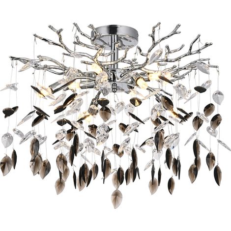Globo DANNA Plafonnier chromé, cristal en verre noir, 8 x G9 (1/3)
