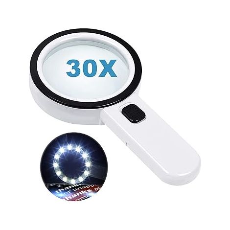 Vergrößerungsglas mit 12 LEDs, 30-fache Vergrößerung, Doppelglaslinse, Handlupe (1/5)