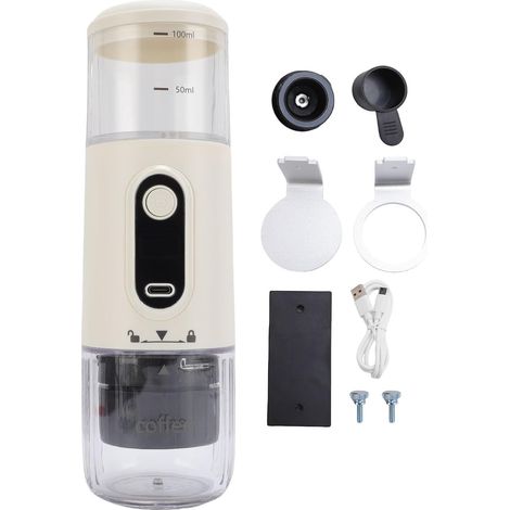 Cafetière portative, machine à café compatible café moulu, cafetière à capsules de voyage rechargeable pour extérieur, voiture, camping, randonnée (White) (1/5)