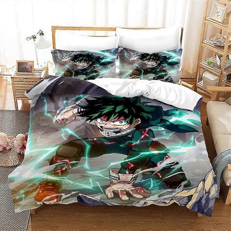 Ensemble de literie My Hero Academia pour lit simple, double, queen ou king size - Comprend des figurines, 1 housse de couette et 2 taies d'oreiller (1/4)