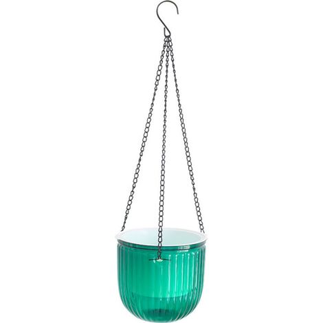 Ensemble de deux pots de fleurs suspendus, de 14,5 cm de diamètre, adaptés à la décoration de jardin. (vert)