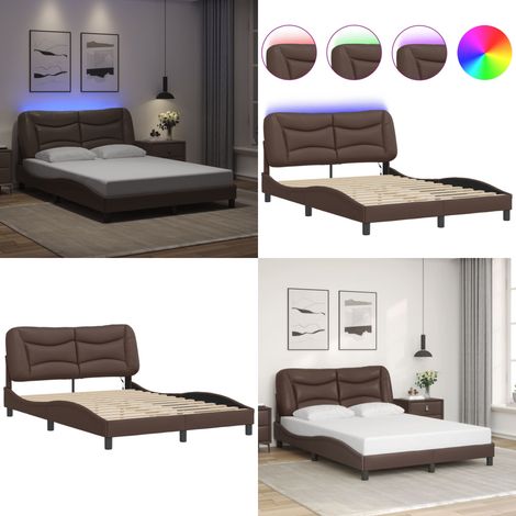 Cadre de lit avec LED sans matelas marron 140x190 cm - Lit Plateforme - Lit Design - Lit Moderne - Cadre Lit Brun - Tête De Lit Rembourrée - Home & Living (1/5)