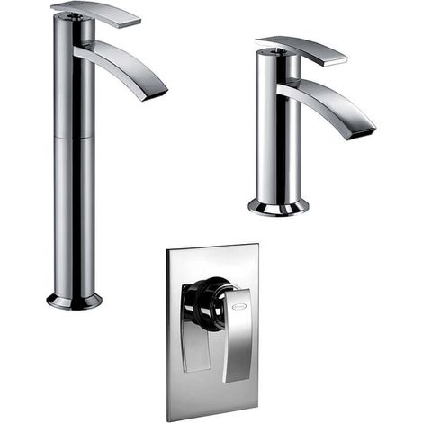 Set miscelatori lavabo alto + bidet + incasso doccia Jacuzzi rubinetteria Ray ottone cromato per piletta click clack (1/5)