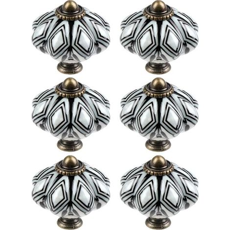 Kaelt - Sollbry Lot de 6 boutons d'armoire en céramique, boutons de tiroir chics, poignées d'armoire de cuisine en forme de citrouille antique, boutons de porte de meubles ronds (1/4)