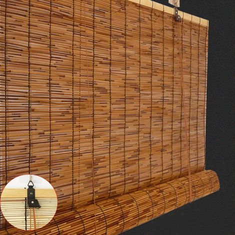 Rétro Carbonisation Rideau de Roseau Pare-Soleil,Store en Bambou Stores Enrouleurs Bambou,Stores Paille,pour Extérieur/Patio,Personnalisable (150x280cm/59x110in) - 150x280cm/59x110in
